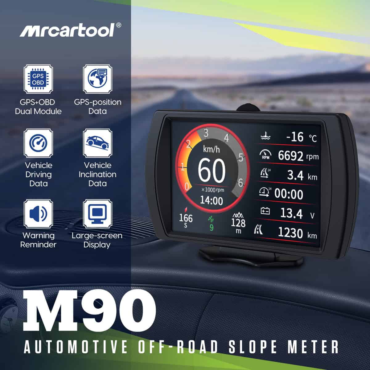 MRCARTOOL M90 Automotive OBD2 GPS Off Road Slope Meter