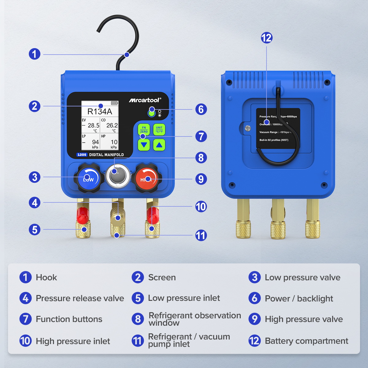 MRCARTOOL L205 HVAC Manifold Gauge Set AC Gauges - Image 10