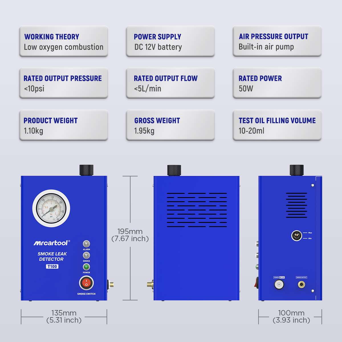 Smoke Machine Leak Detector Car Vacuum Leak Tester-MRCARTOOL T100 - Image 4
