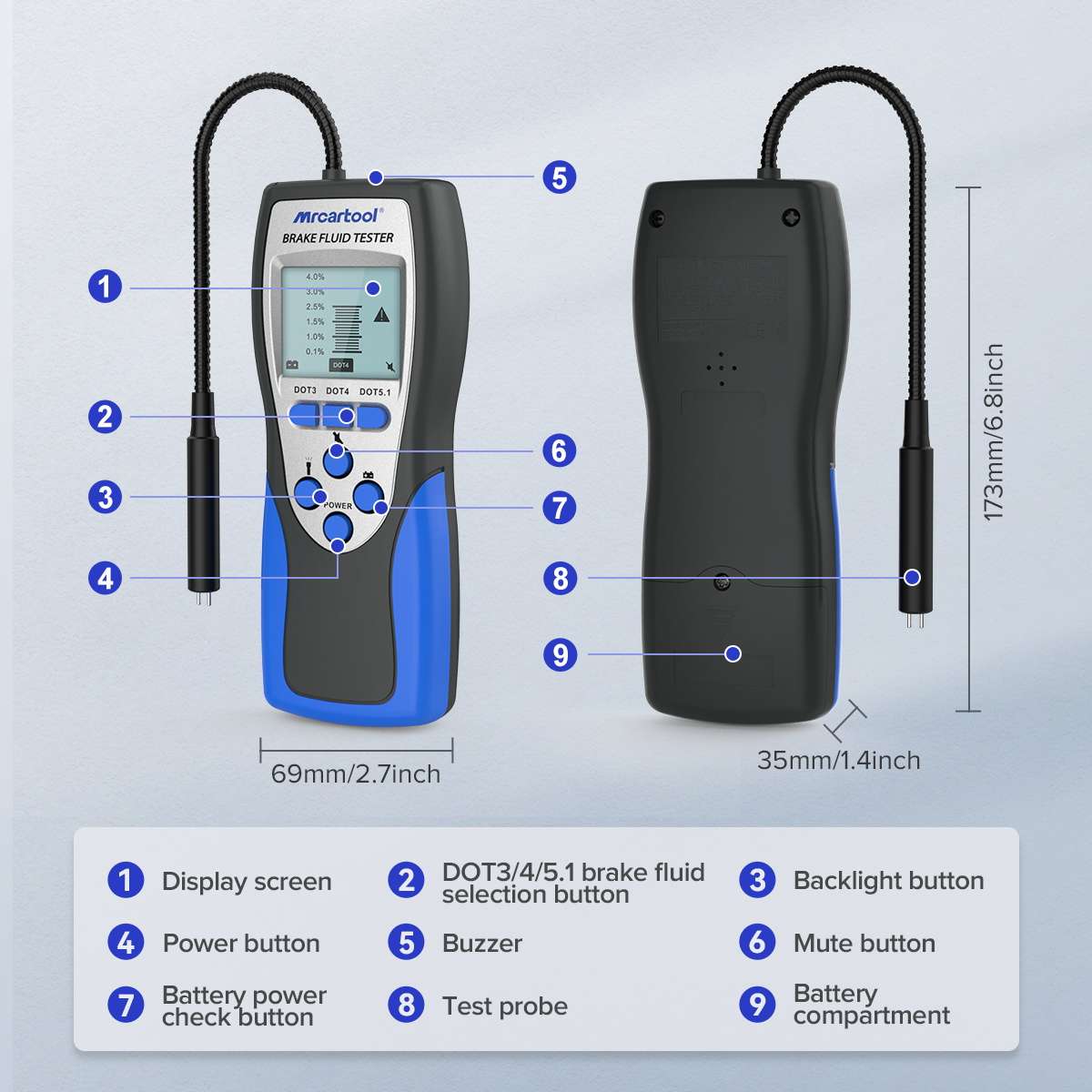 MR CARTOOL F60 Brake Fluid Tester with HD Blackit Screen - Image 10