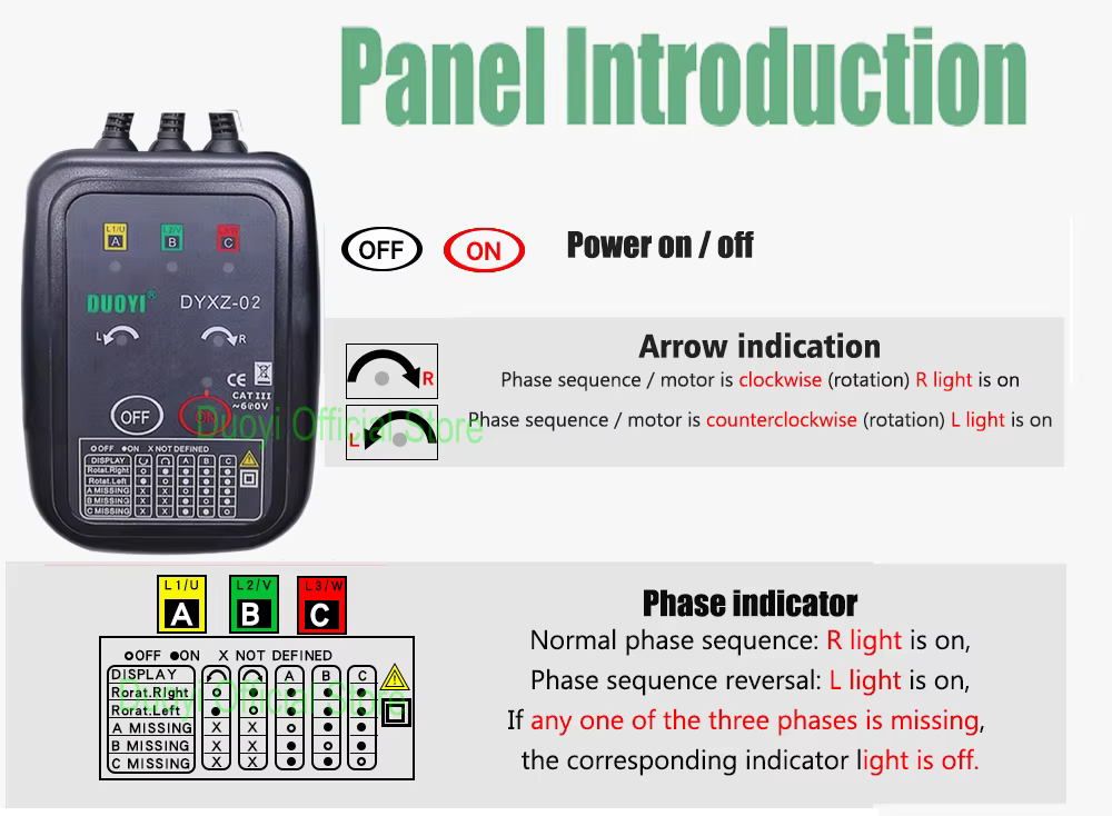 Three Phase Detector Rotary Tester Non-Contact Phase Sequence Tester - Image 4