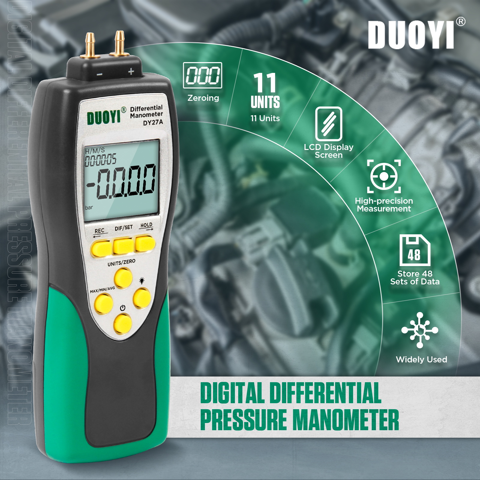 Digital Differential Pressure Gauge with 11-unit LCD display DY27A - Image 2