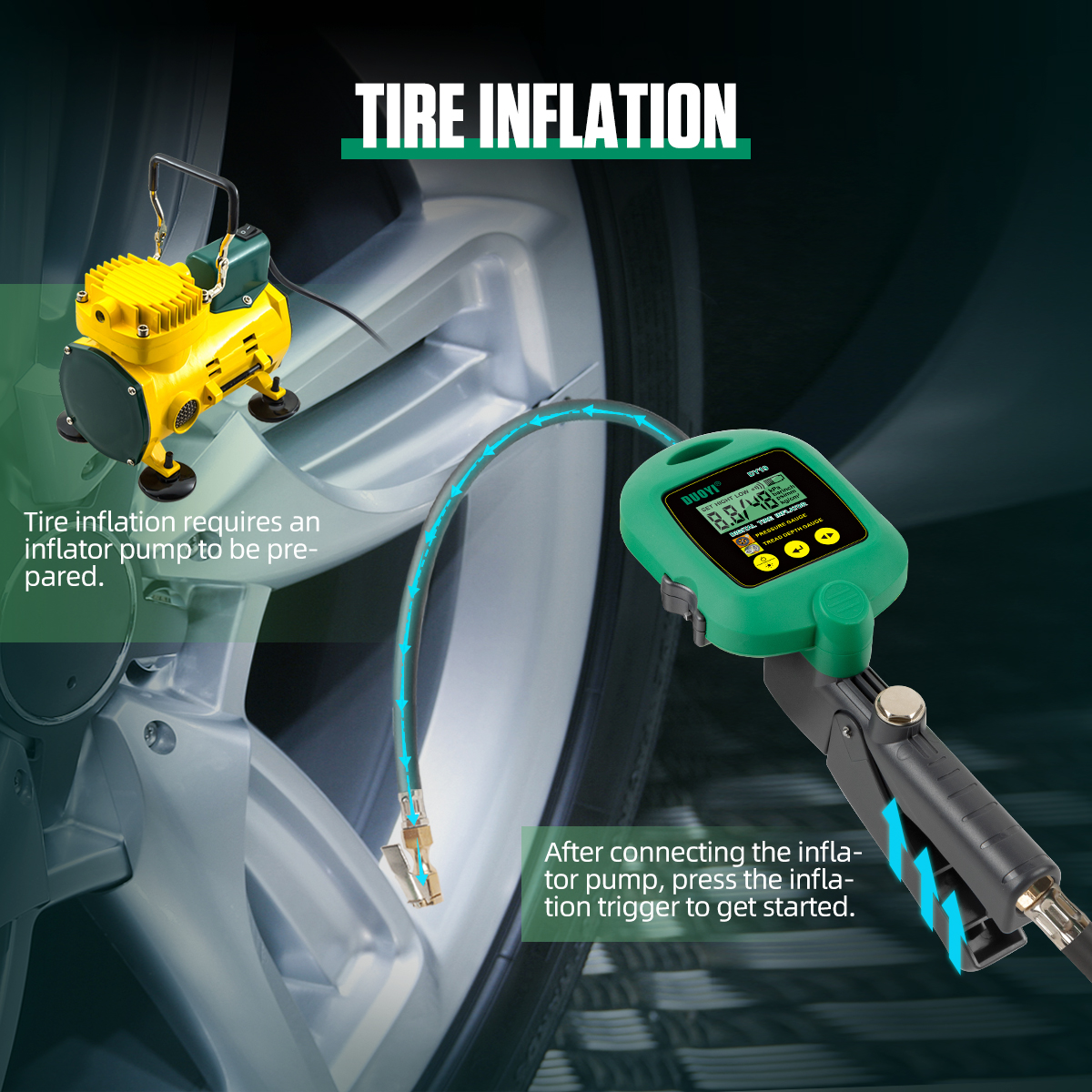 Digital Tire Inflator With Pressure And Tire Tread Depth Gauge DY19 - Image 8