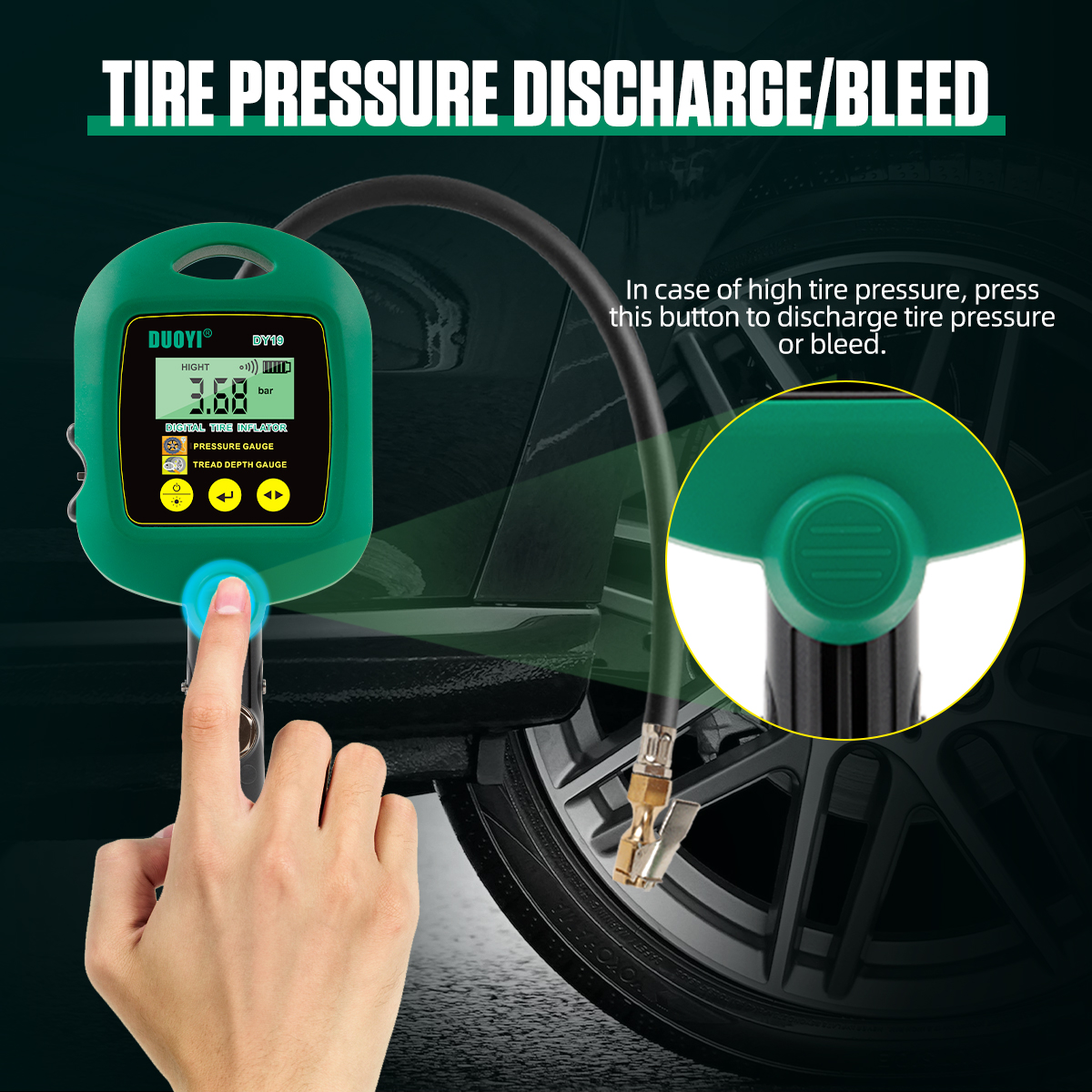 Digital Tire Inflator With Pressure And Tire Tread Depth Gauge DY19 - Image 7