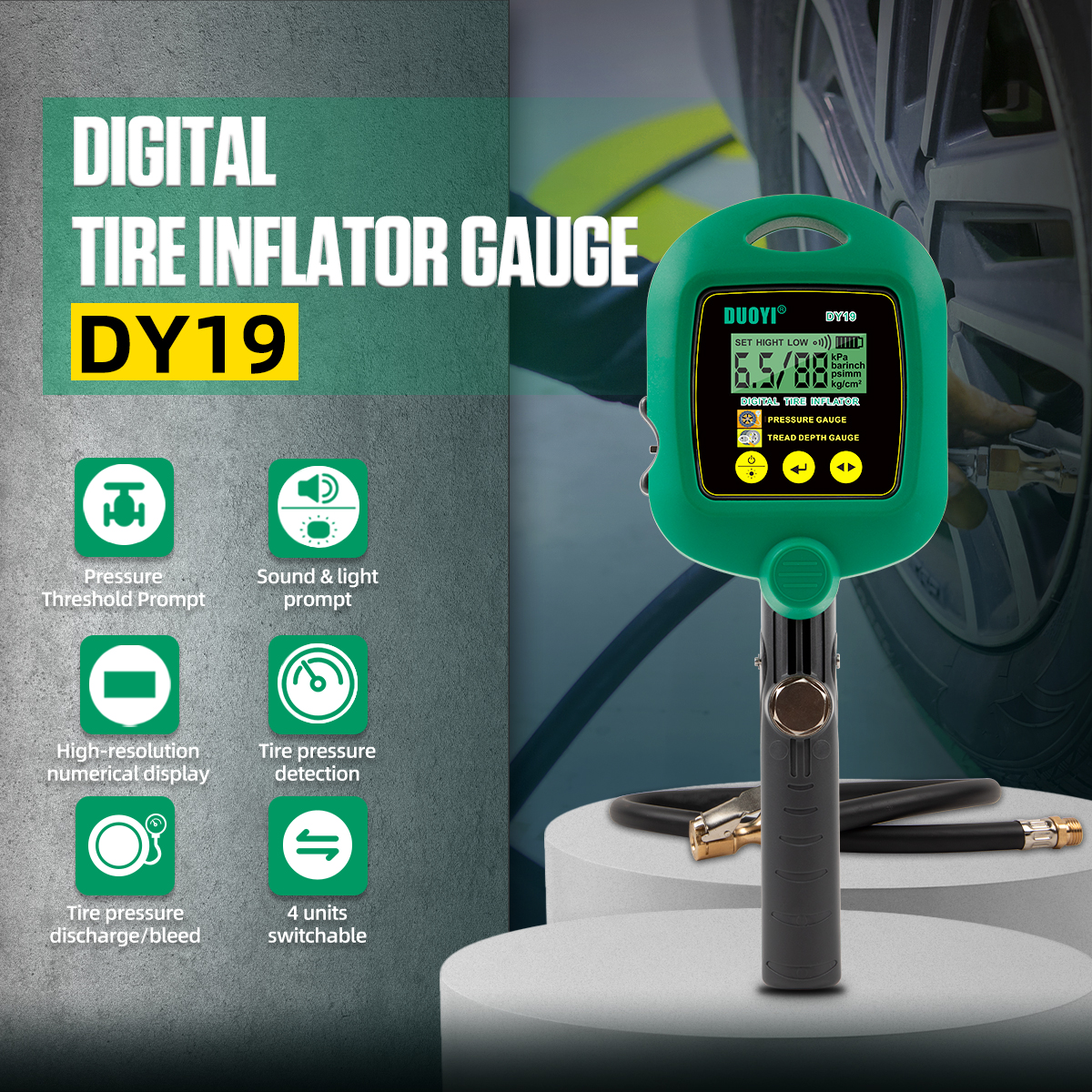 Digital Tire Inflator With Pressure And Tire Tread Depth Gauge DY19 - Image 2