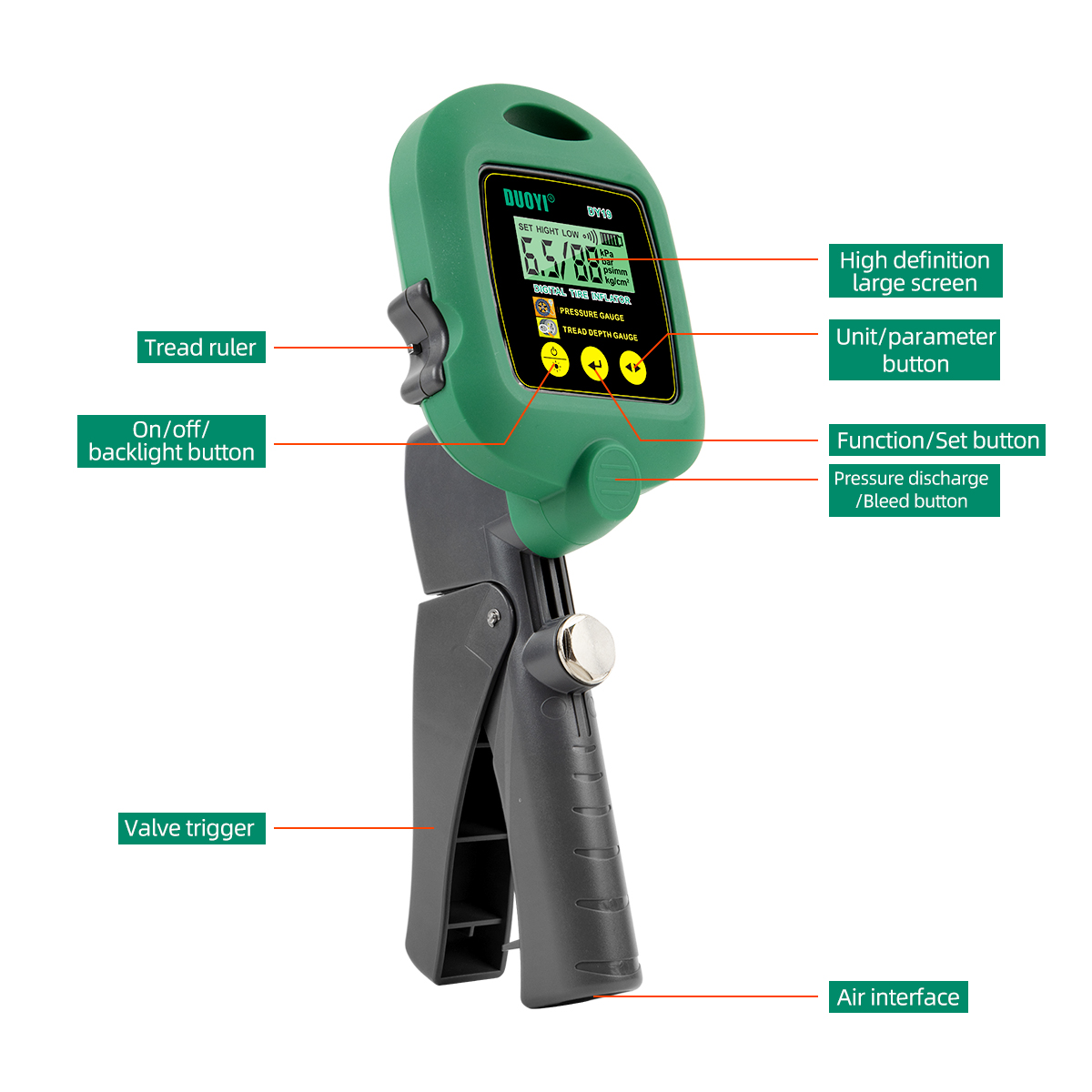 Digital Tire Inflator With Pressure And Tire Tread Depth Gauge DY19 - Image 9