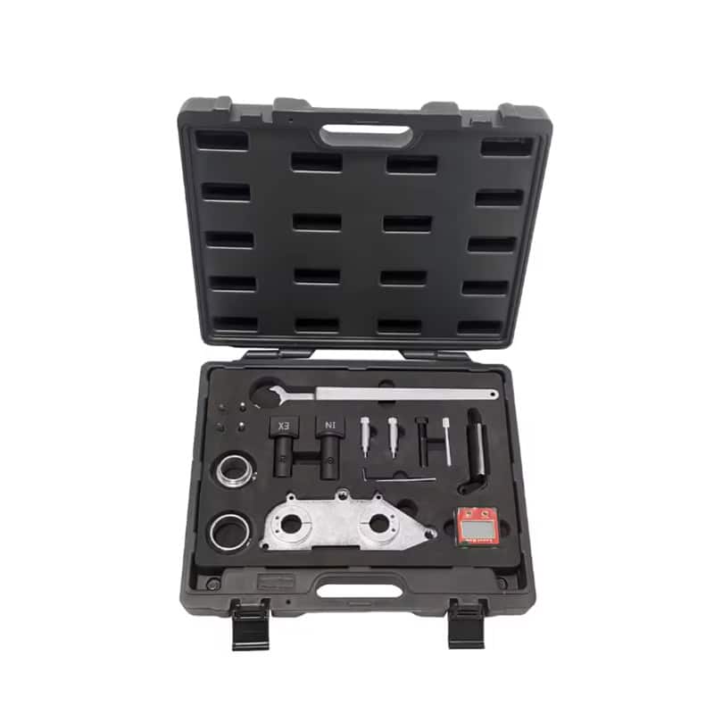 Oil lock tool set for auto engine timing and seal removal in a durable black carrying case.