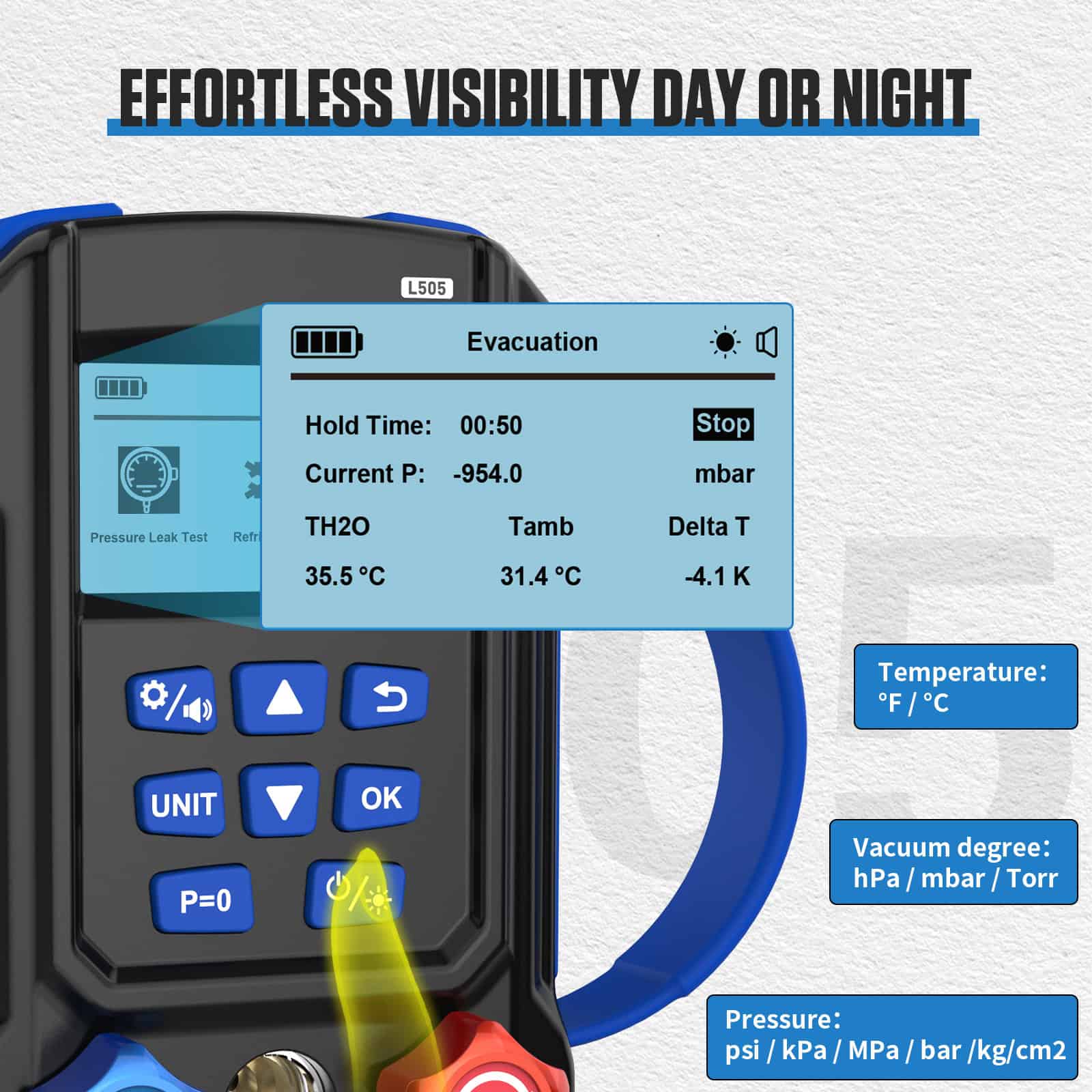 MRCARTOOL L505 Digital HVAC Gauges Manifold Gauge Set - Image 4