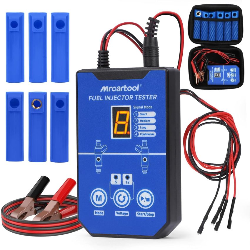 MRCARTOOL Fuel Pressure Tester Supports 12V Injectors Six Adapters Injector Tester Cleaner