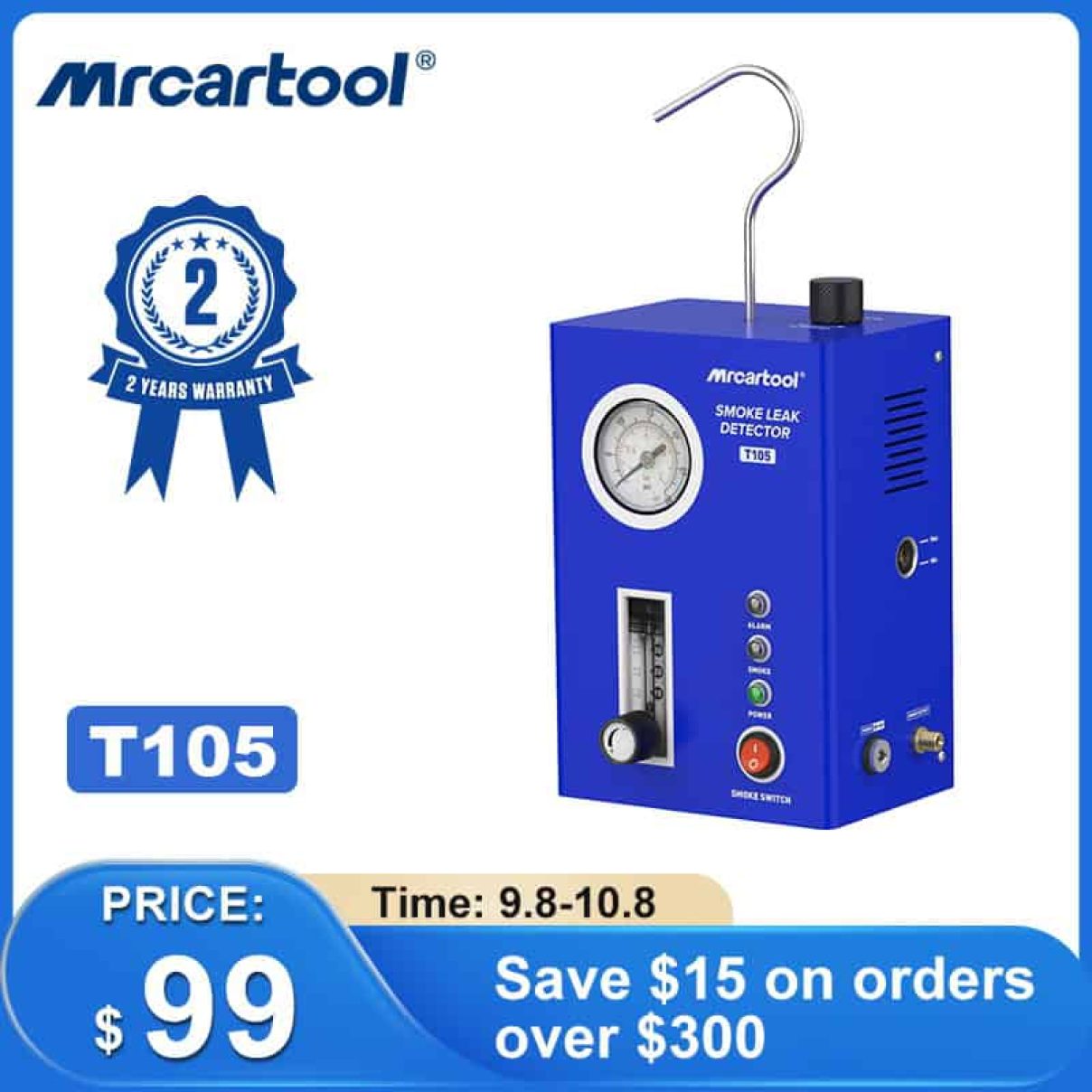 T105 SMOKE LEAK DETECTOR, Mrcartool T105 fire safety tool with alarm, leak detection, and gas sensor for residential or commercial fire prevention.